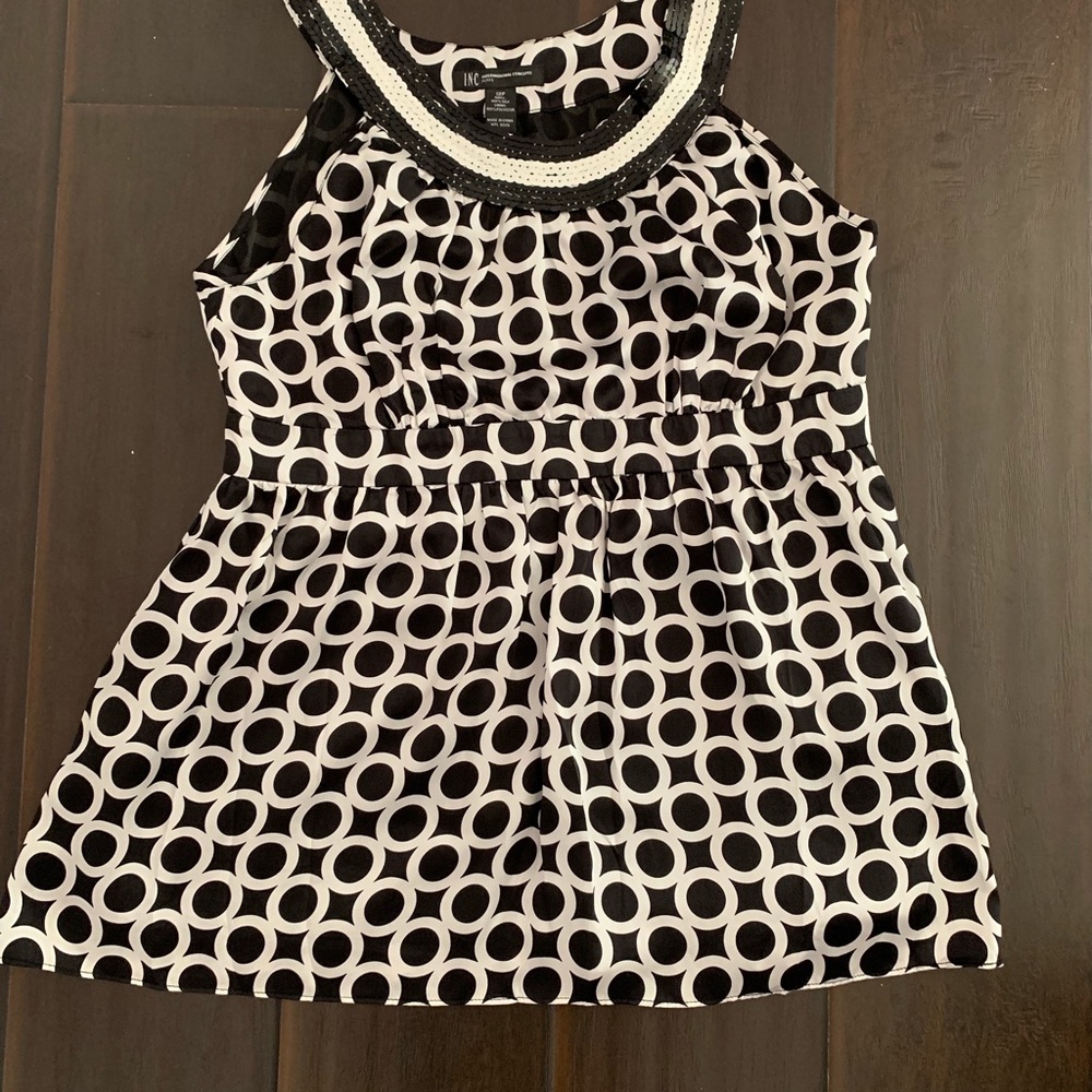 INC Black And White Silk Dressy Blouse